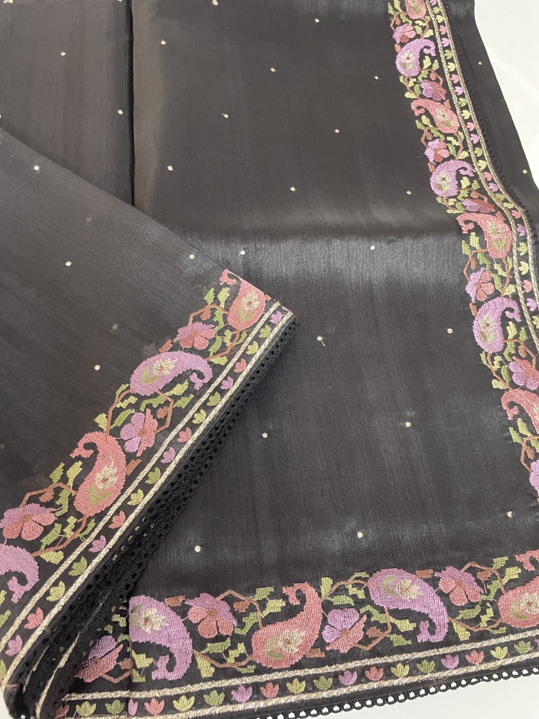 Black Embroidered Semi Tussar Saree