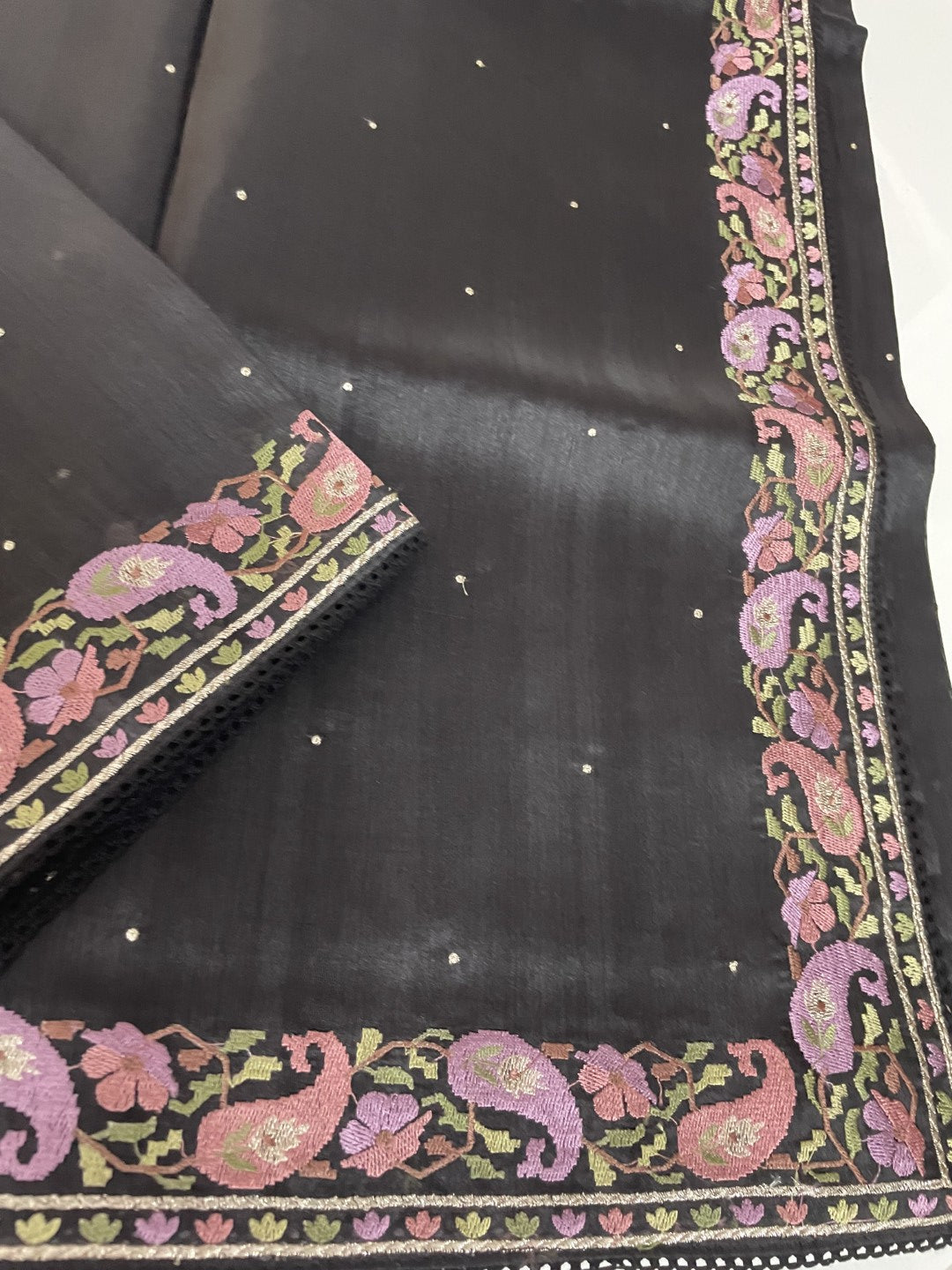 Black Embroidered Semi Tussar Saree