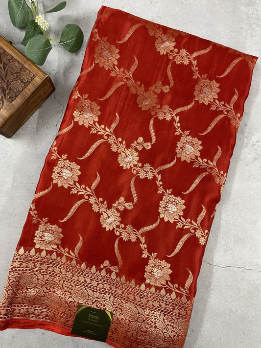 Rust Jaal Premium Banarasi Mashru Silk Saree
