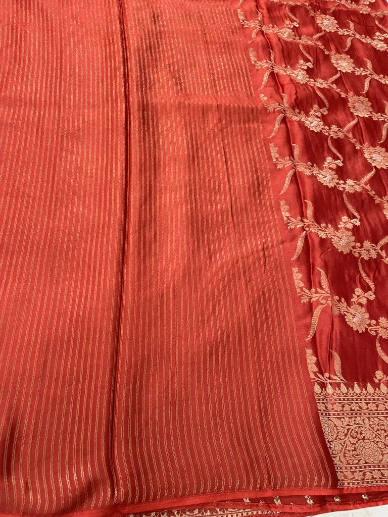 Rust Jaal Premium Banarasi Mashru Silk Saree