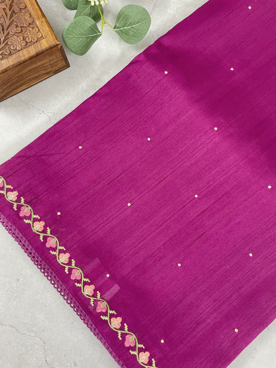 Purple Embroidered Semi Tussar Saree