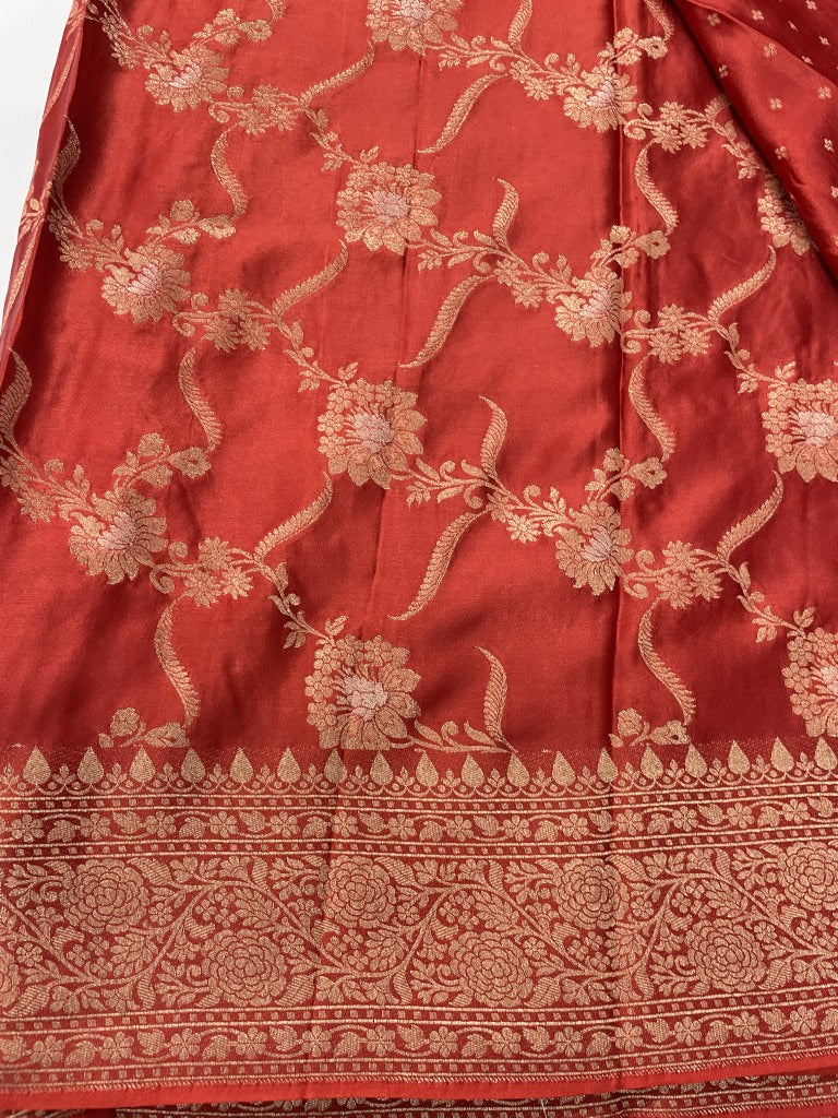 Rust Jaal Premium Banarasi Mashru Silk Saree