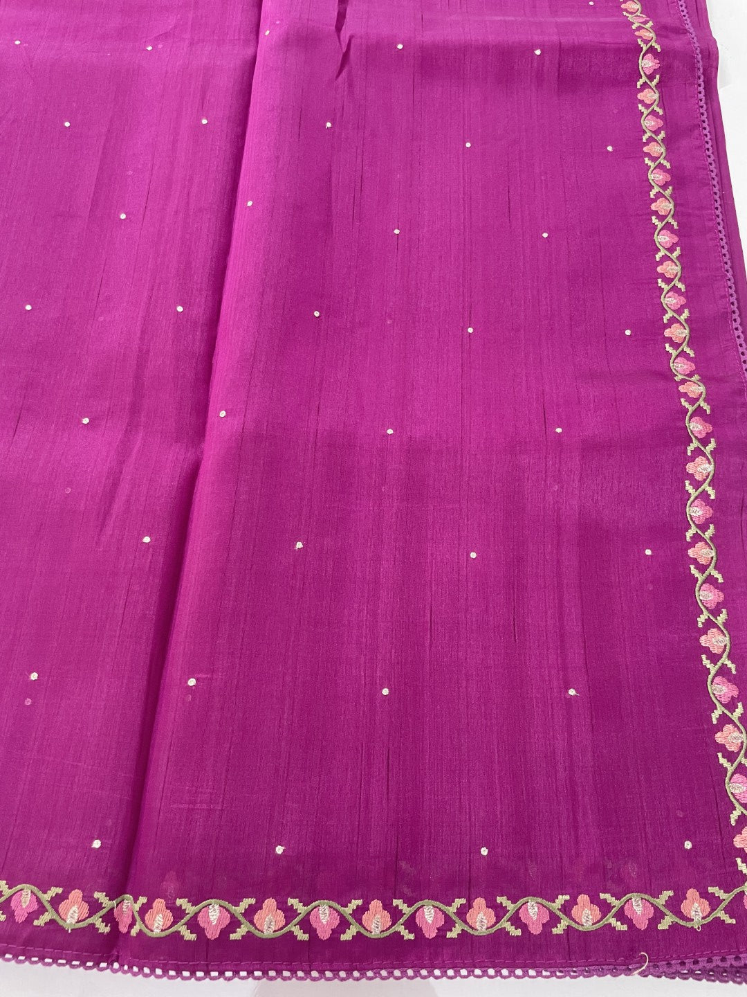 Purple Embroidered Semi Tussar Saree