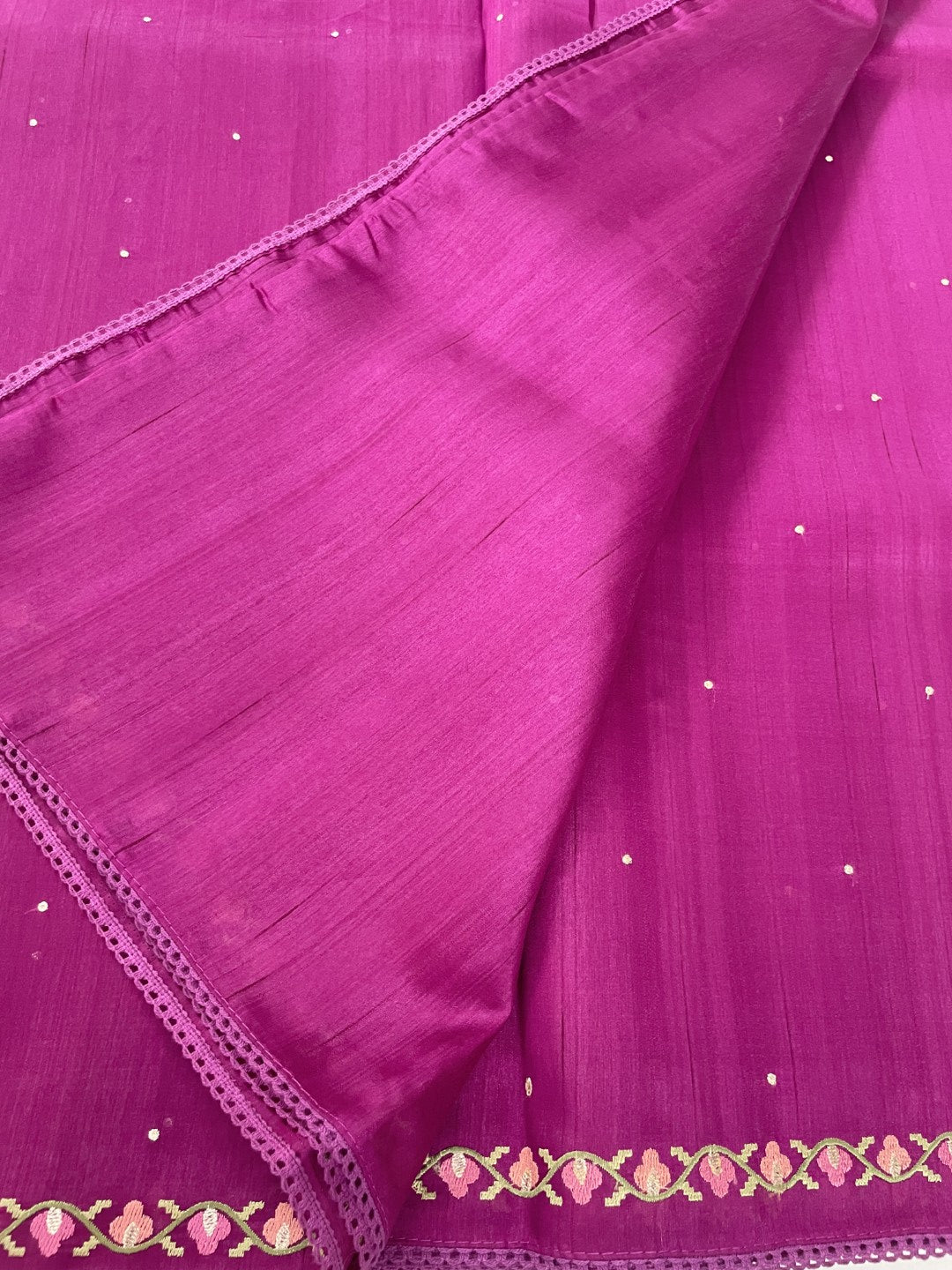 Purple Embroidered Semi Tussar Saree