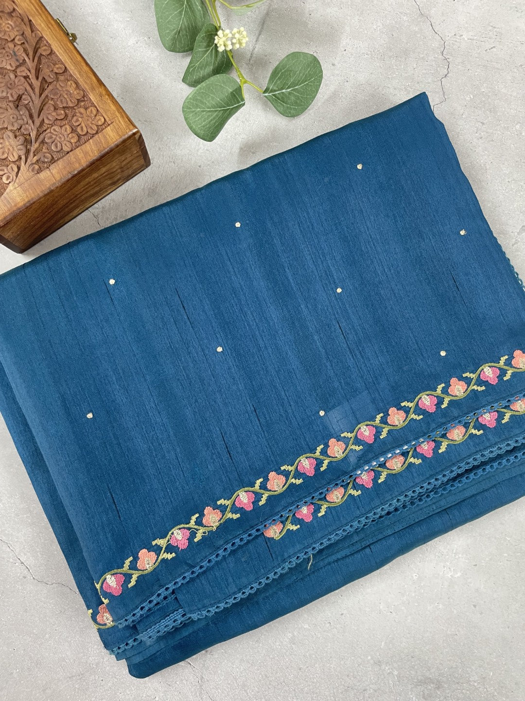Blue Embroidered Semi Tussar Saree