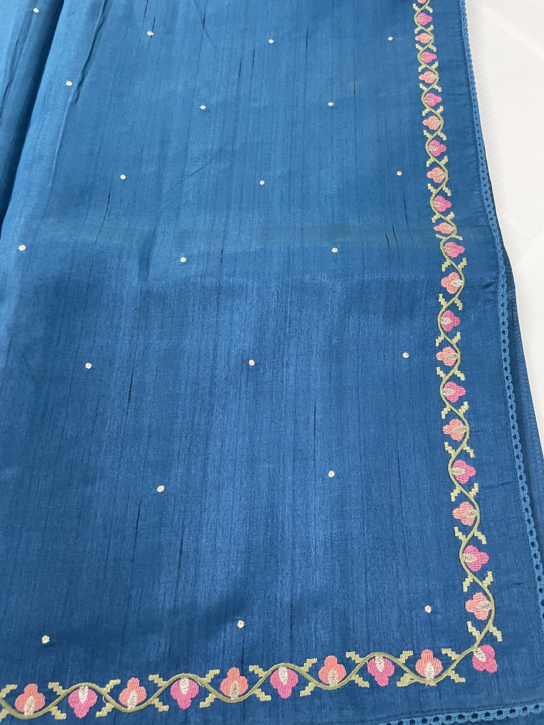 Blue Embroidered Semi Tussar Saree