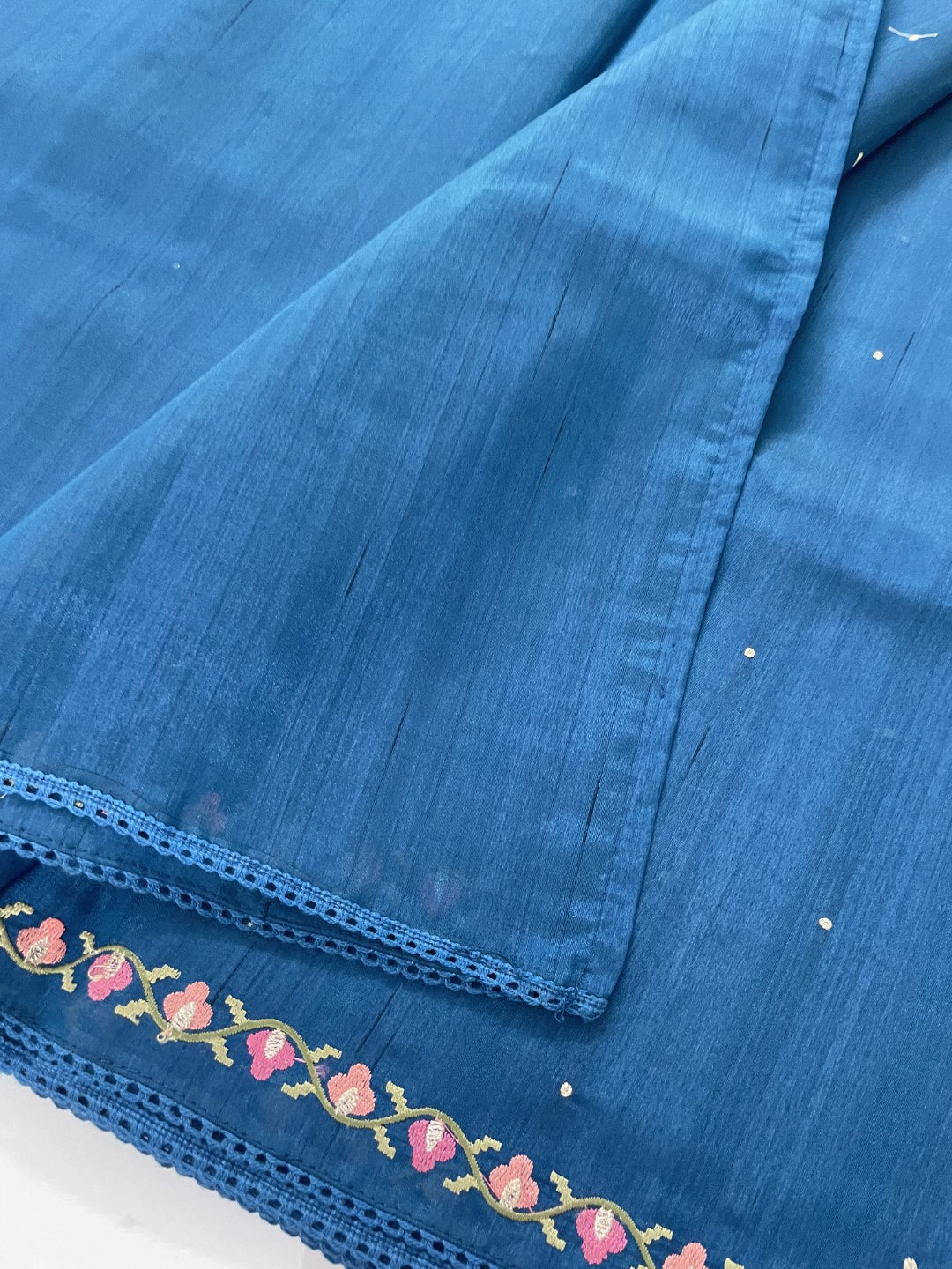 Blue Embroidered Semi Tussar Saree