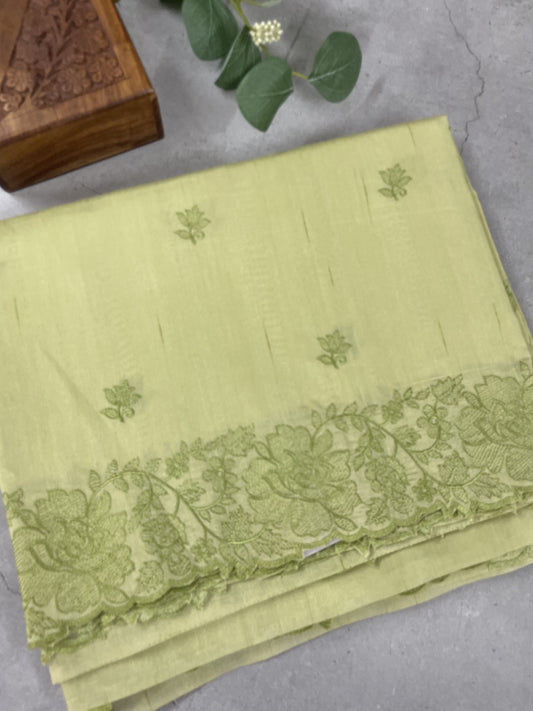 Pastel Green Embroidered Semi Tussar Saree