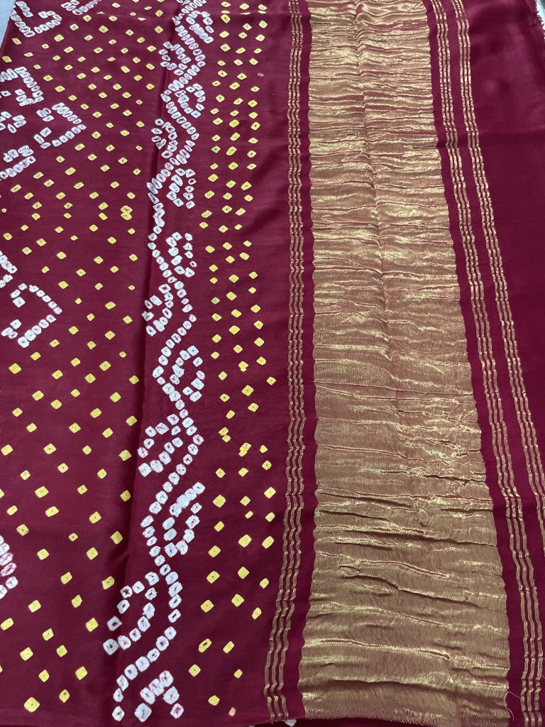 Maroon Hand Bandhini Modal Silk Saree