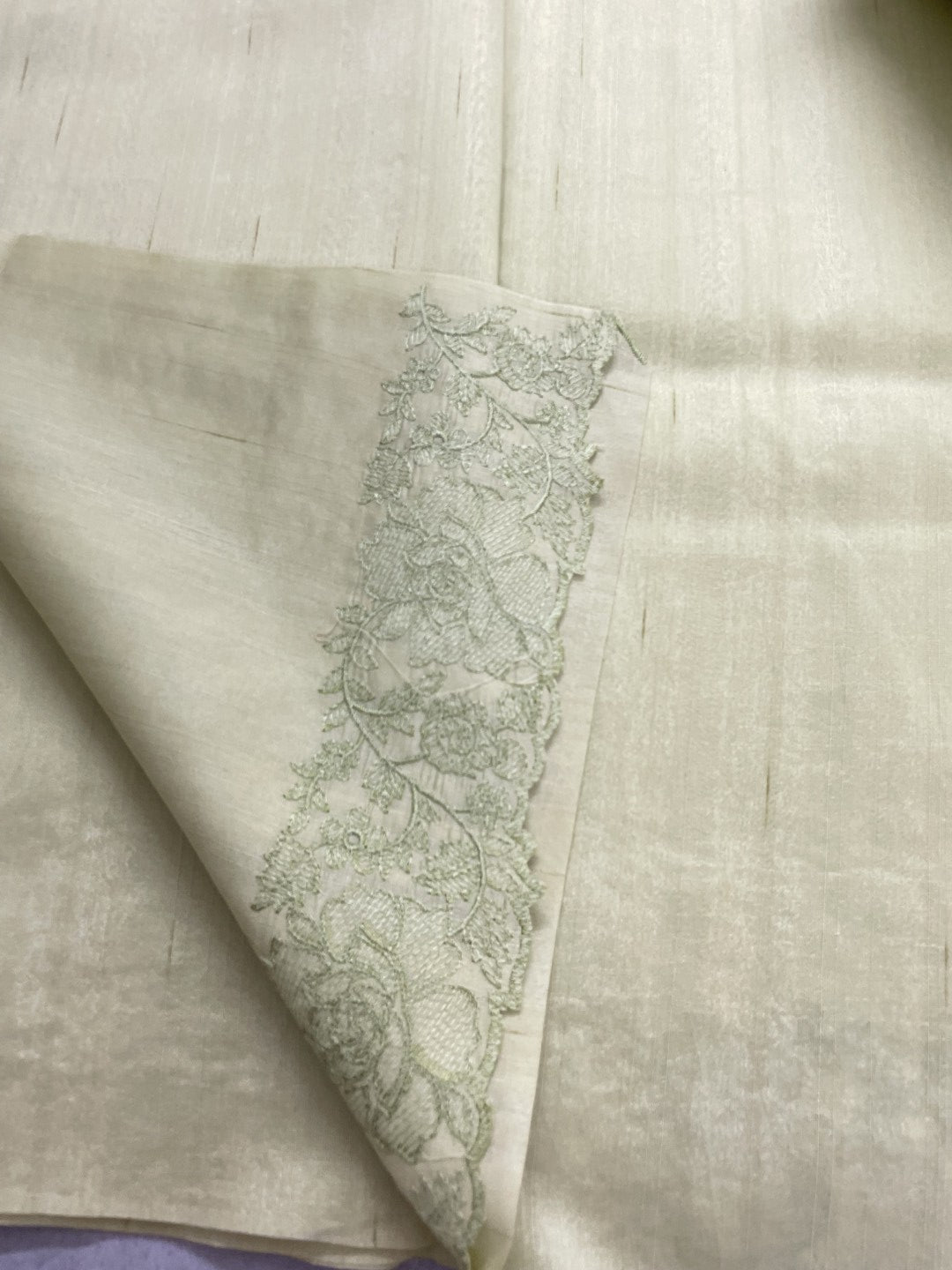 Pastel Green Embroidered Semi Tussar Saree