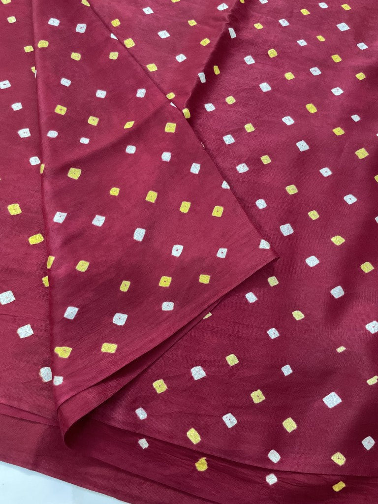 Maroon Hand Bandhini Modal Silk Saree