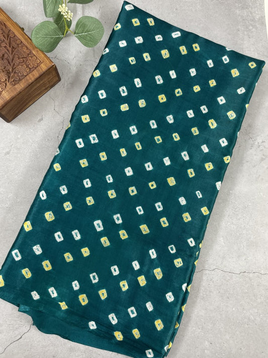 Rama Green Hand Bandhini Modal Silk Saree