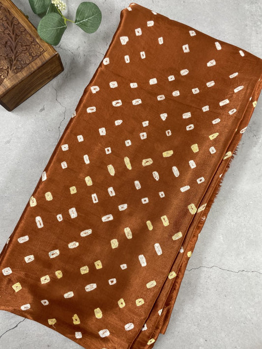 Rust Hand Bandhini Modal Silk Saree