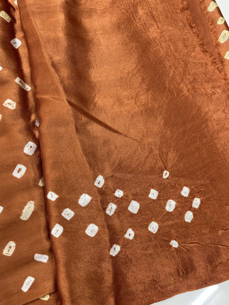 Rust Hand Bandhini Modal Silk Saree