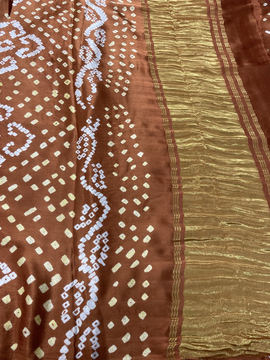 Rust Hand Bandhini Modal Silk Saree