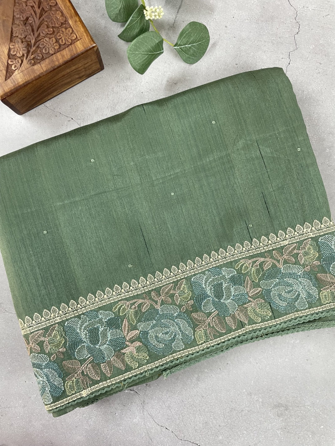 Olive Green 02 Embroidered Semi Tussar Saree