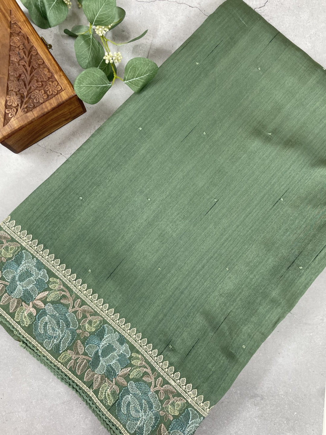 Olive Green 02 Embroidered Semi Tussar Saree