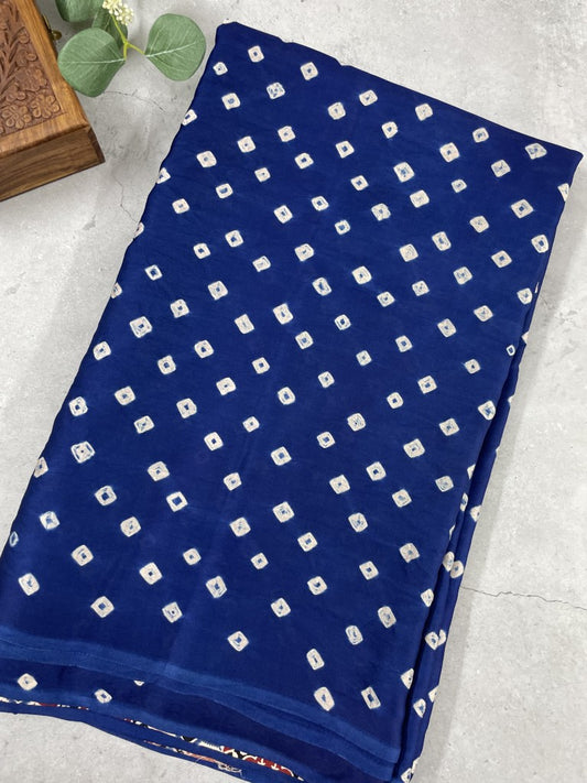 Blue Bandhini Ajrakh Pure Modal Silk Saree