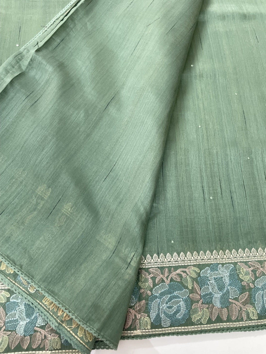 Olive Green 02 Embroidered Semi Tussar Saree