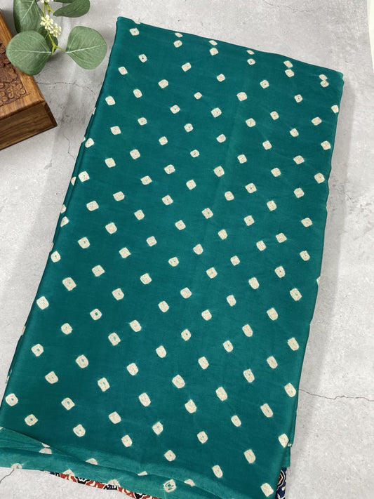 Rama Green Bandhini Ajrakh Pure Modal Silk Saree