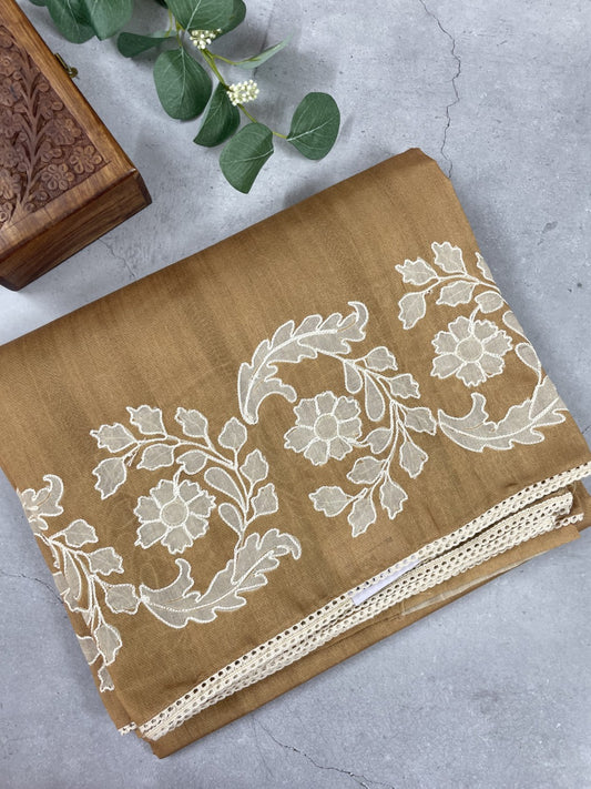 Green Embroidered Semi Tussar Saree