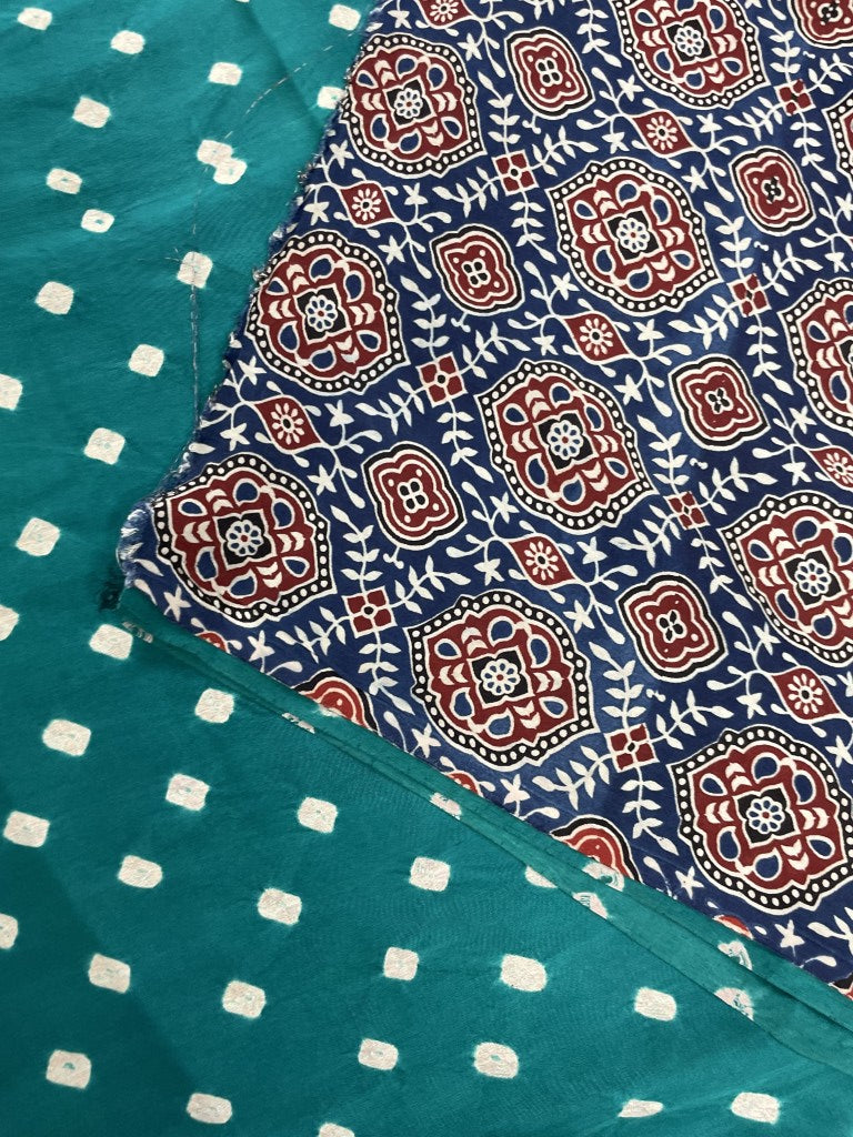 Rama Green Bandhini Ajrakh Pure Modal Silk Saree