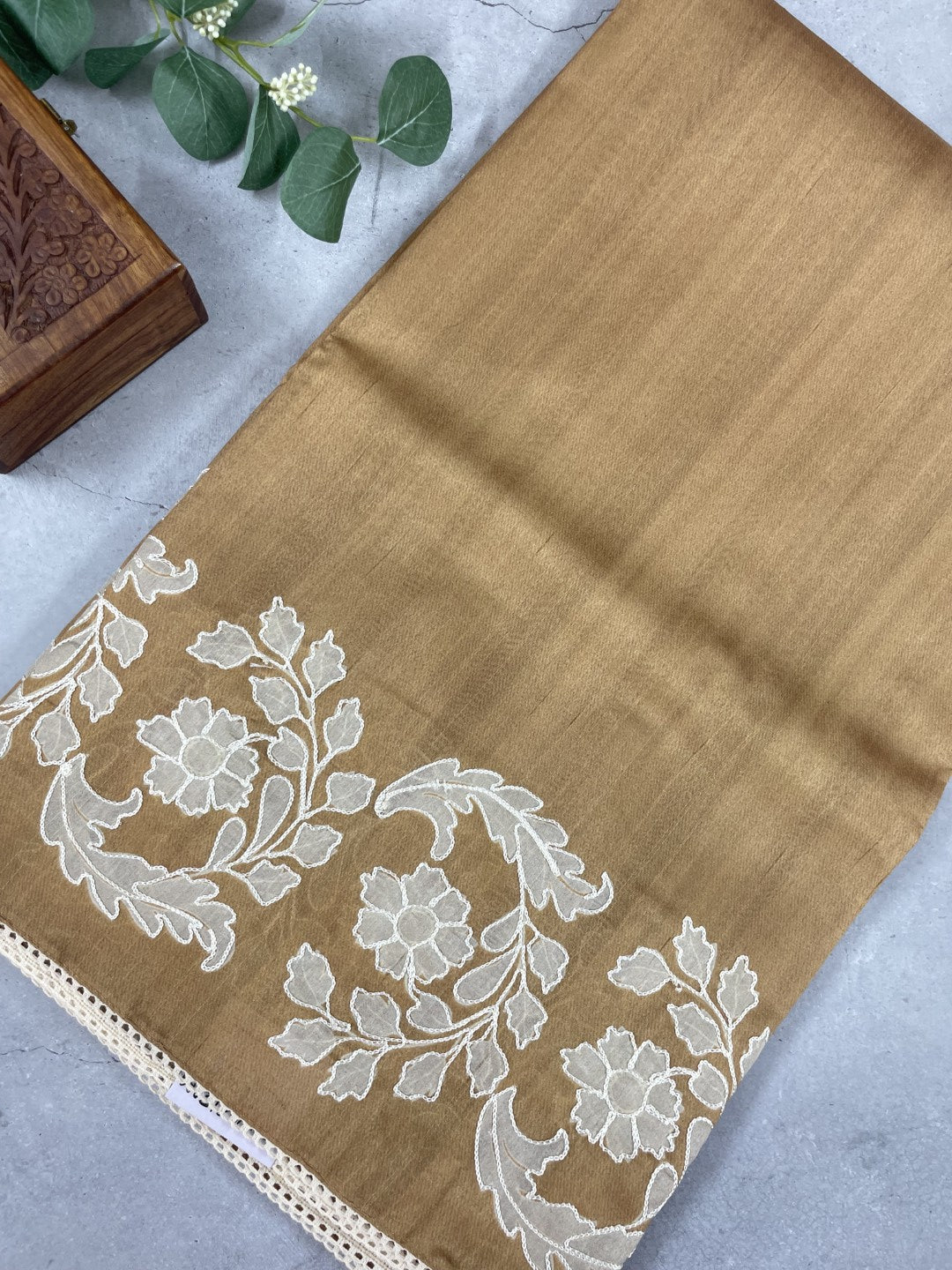 Green Embroidered Semi Tussar Saree