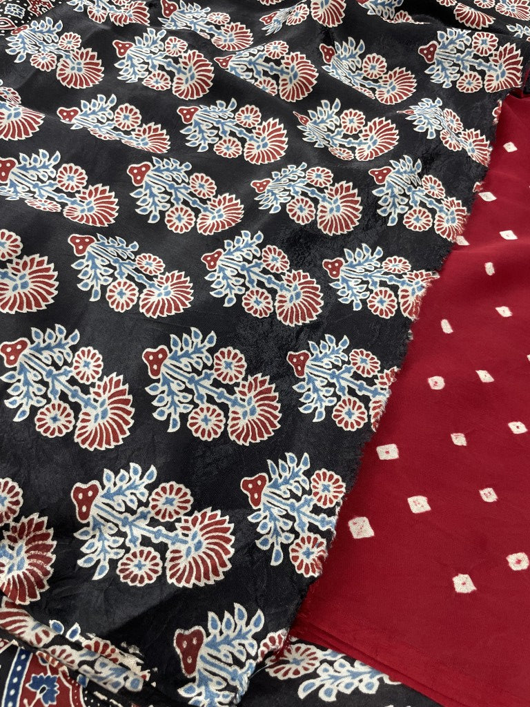 Maroon Bandhini Ajrakh Pure Modal Silk Saree