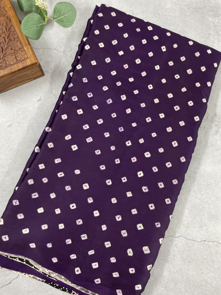 Purple Bandhini Ajrakh Pure Modal Silk Saree