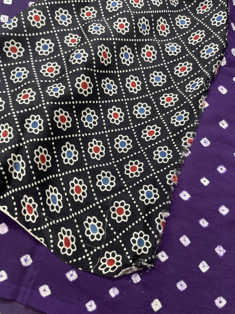 Purple Bandhini Ajrakh Pure Modal Silk Saree