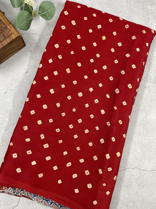 Red Bandhini Ajrakh Pure Modal Silk Saree