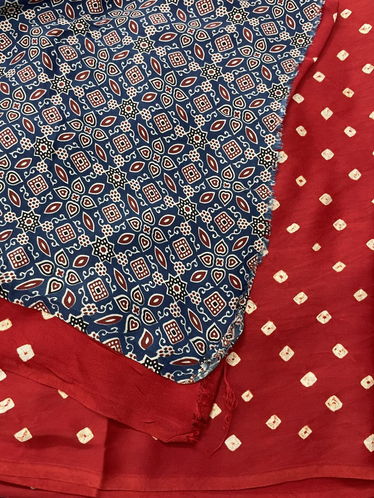 Red Bandhini Ajrakh Pure Modal Silk Saree
