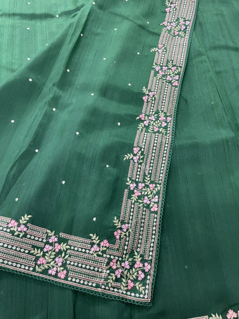 Green Embroidred Semi Tussar Silk Saree