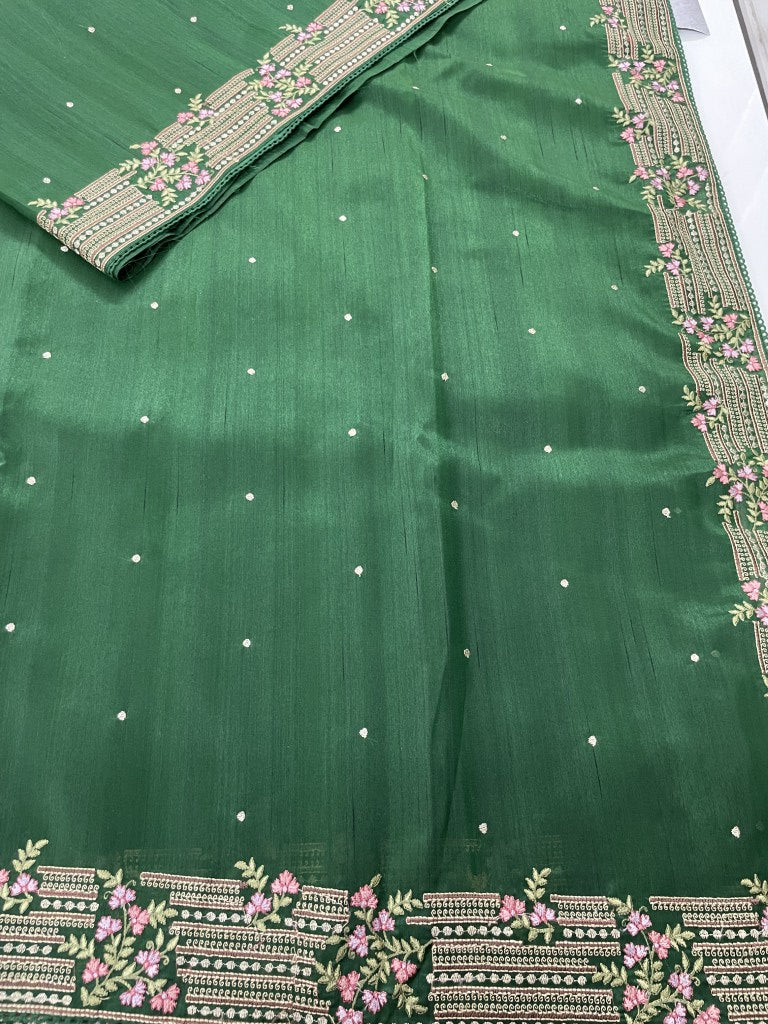 Green Embroidred Semi Tussar Silk Saree