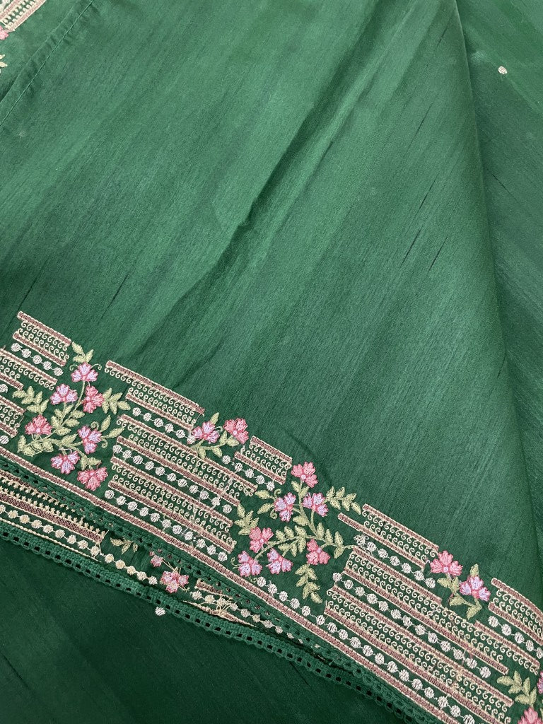Green Embroidred Semi Tussar Silk Saree