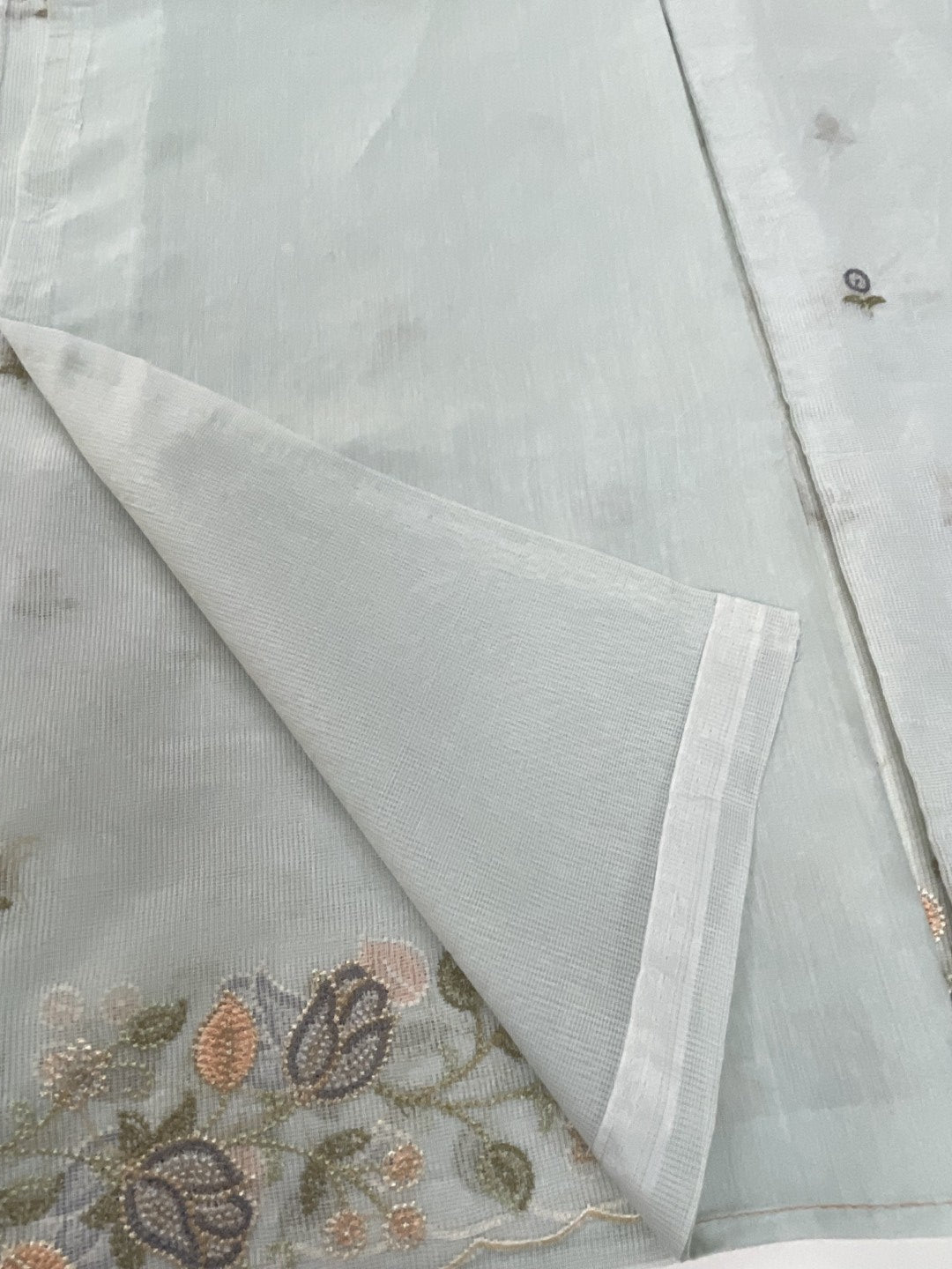 Light Blue Scallop Embroidered Kota  Saree