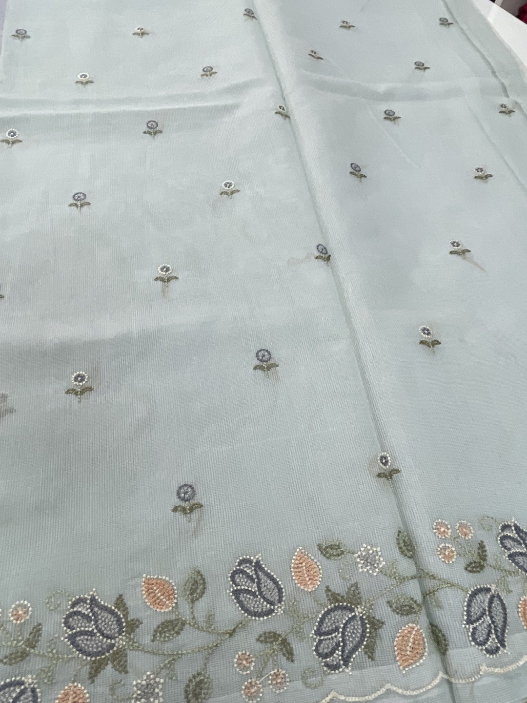 Light Blue Scallop Embroidered Kota  Saree