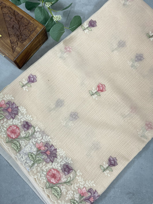 Peach Embroidered Zari Kota Saree