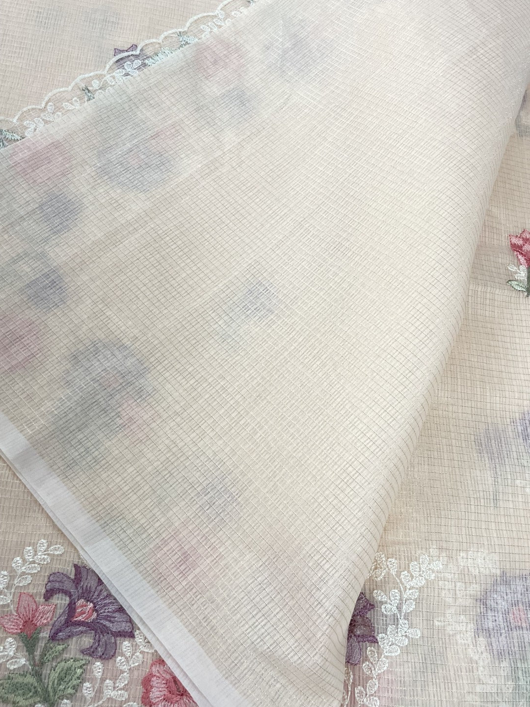 Peach Embroidered Zari Kota Saree