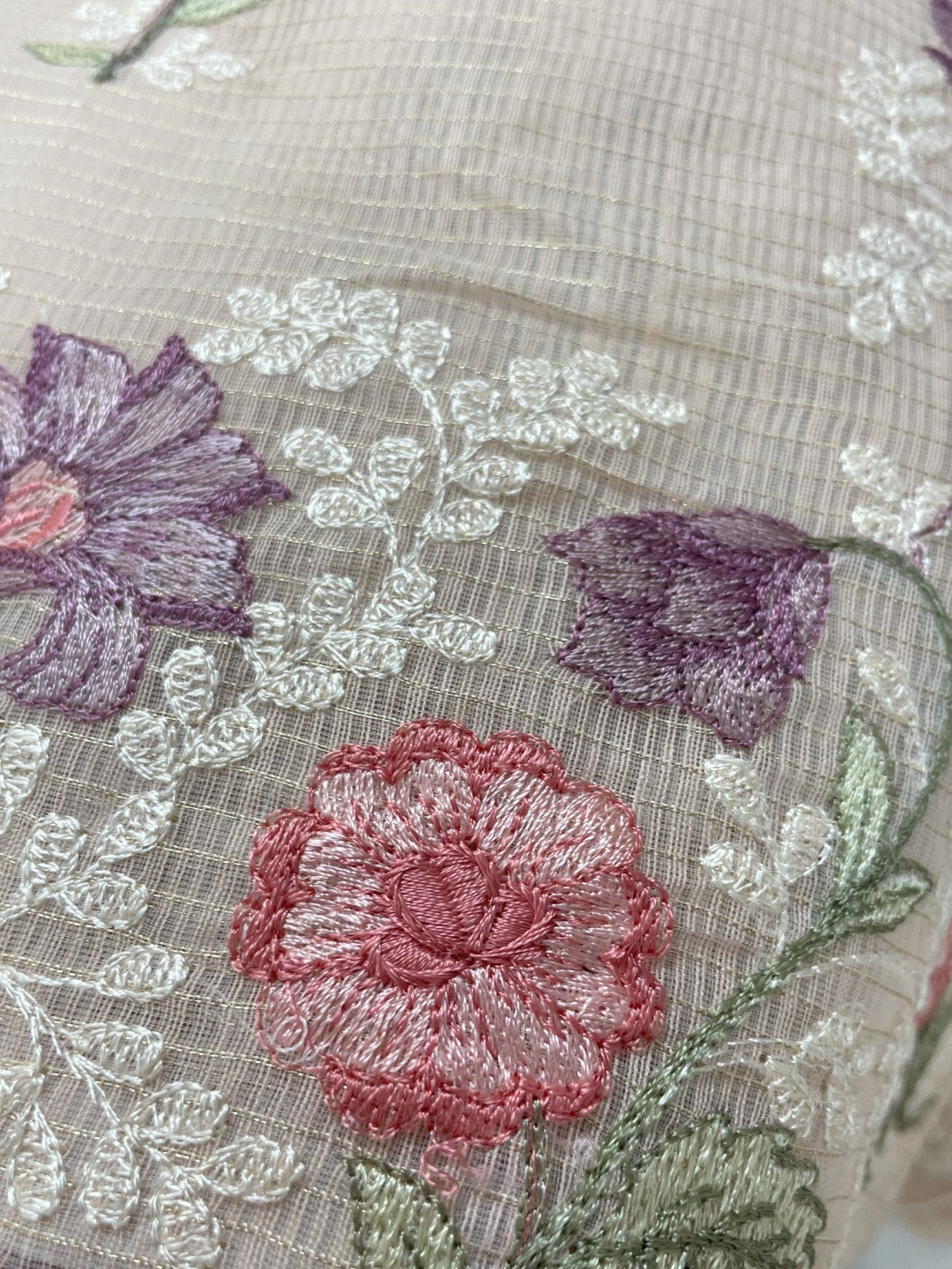 Peach Embroidered Zari Kota Saree