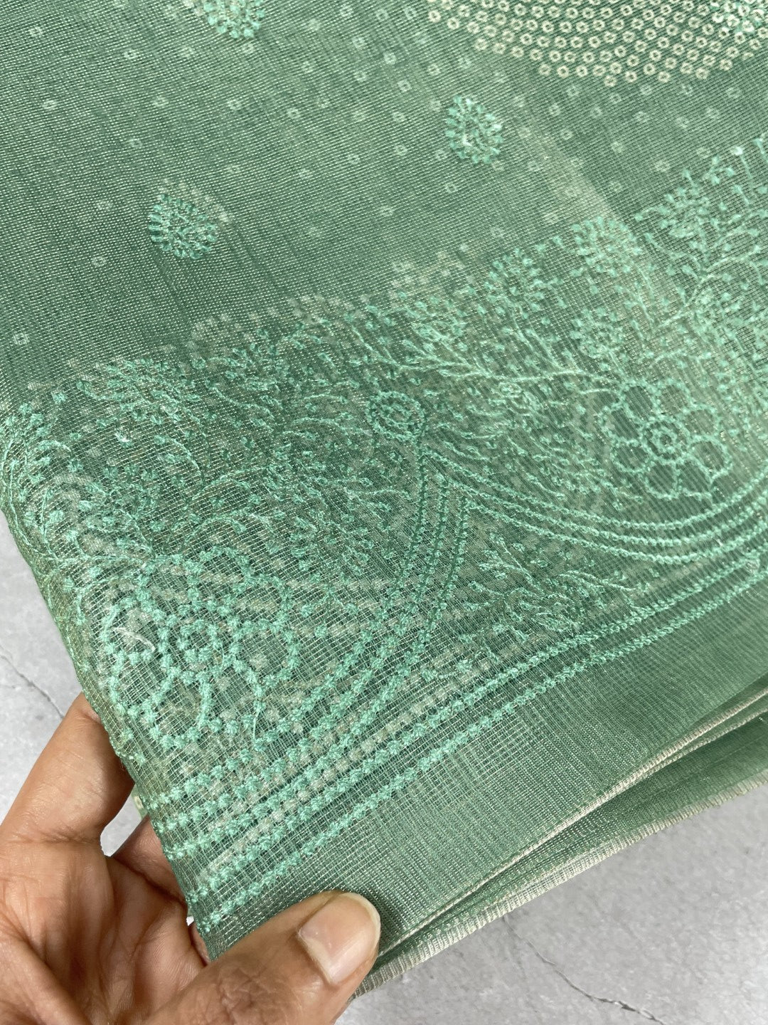 Green Embroidered Semi Tussar Saree