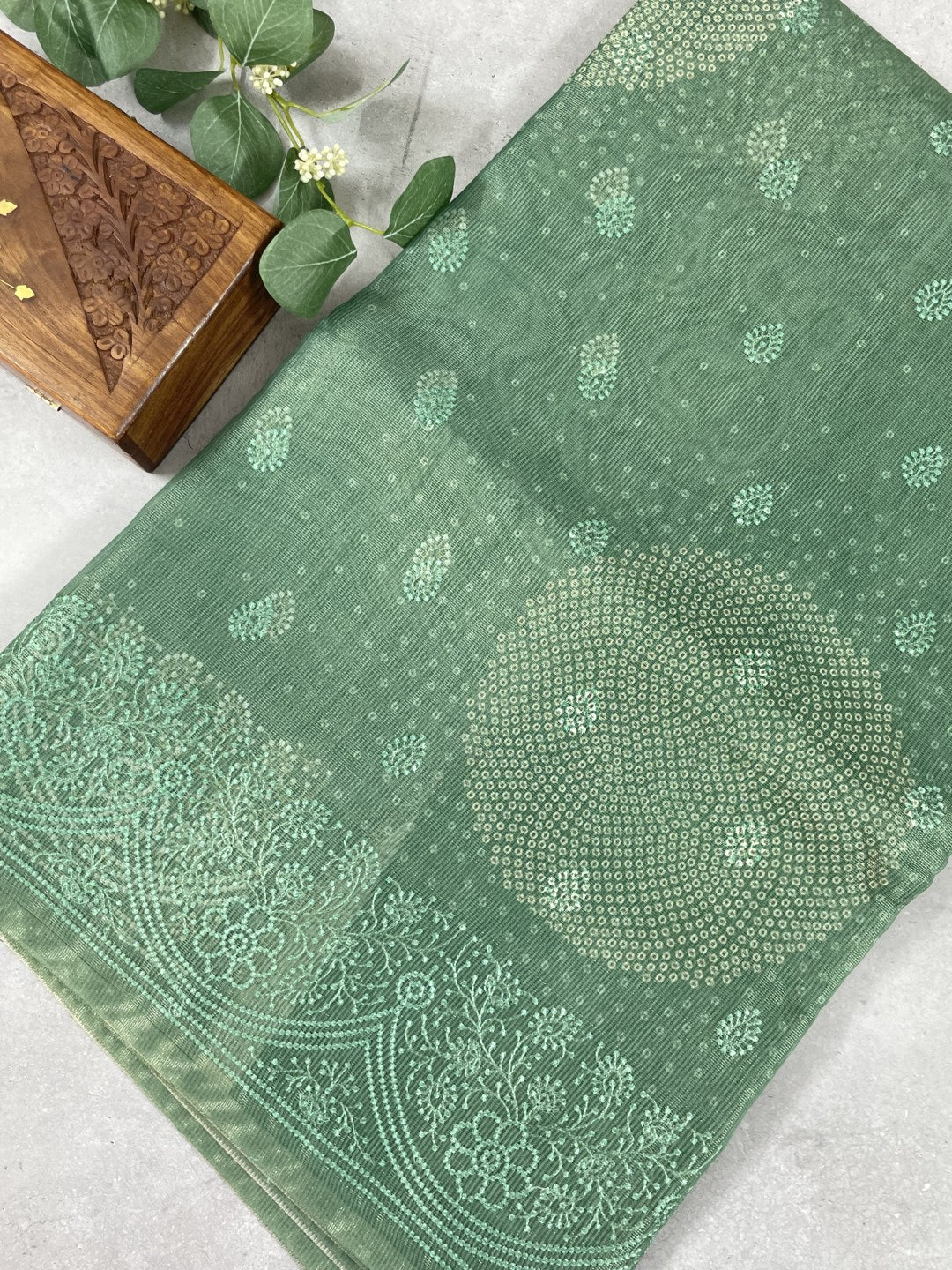 Green Embroidered Semi Tussar Saree