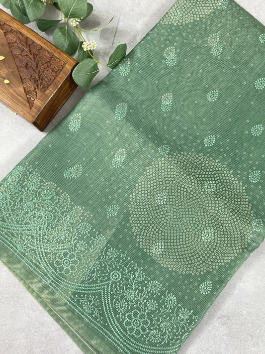 Green Embroidered Semi Tussar Saree