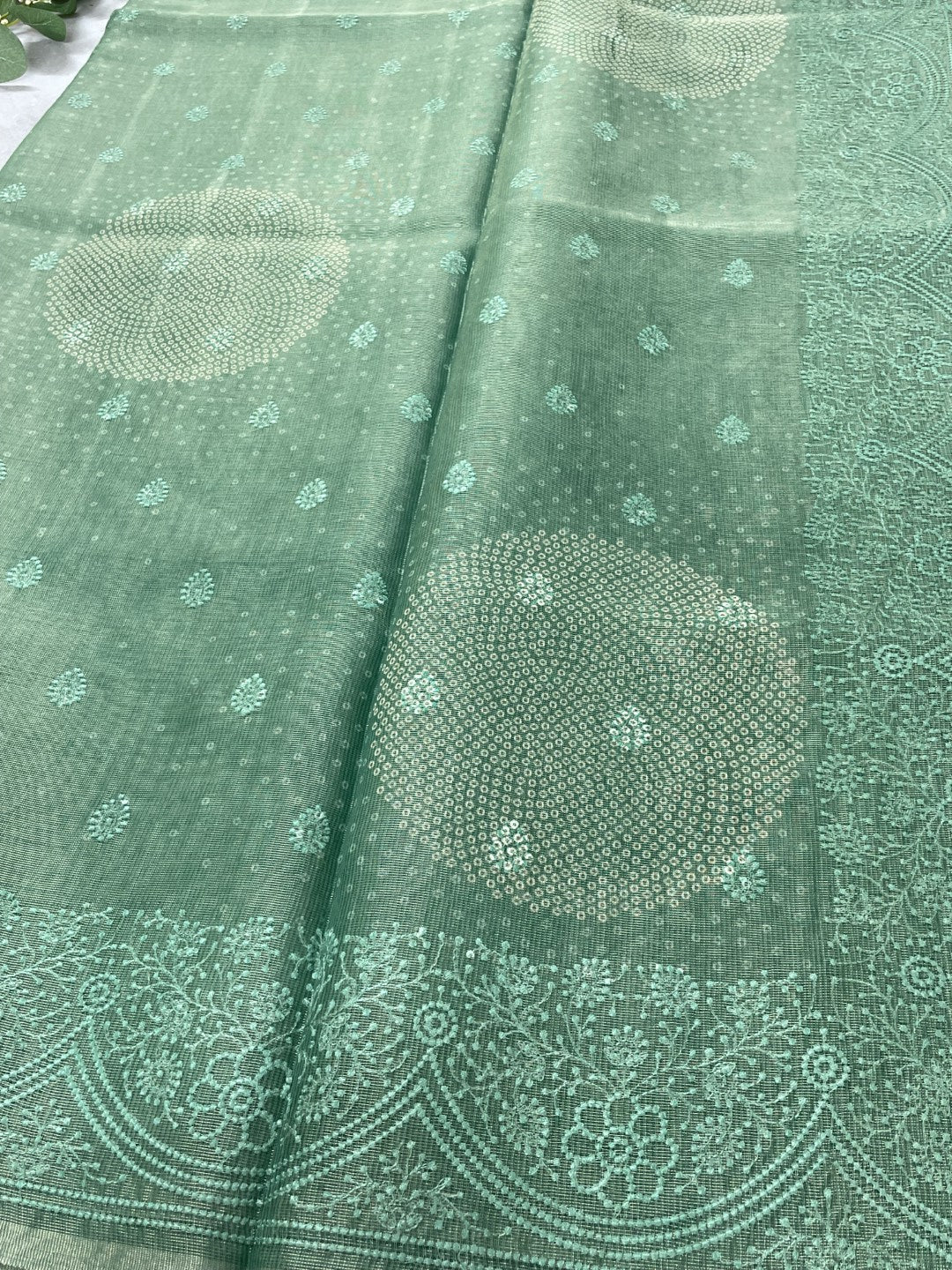 Green Embroidered Semi Tussar Saree