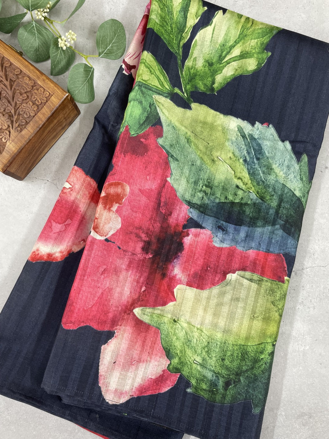 Black 02 Floral Printed Semi Tussar Saree