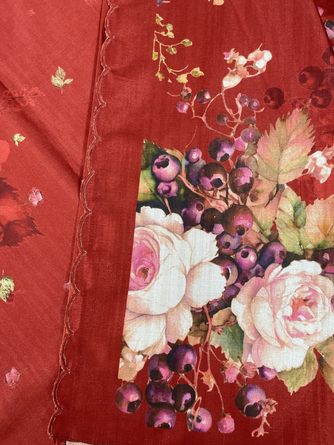 Maroon Red Floral Printed Semi Tussar Saree