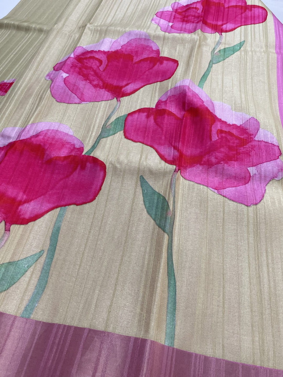 Yellow Floral Printed Semi Tussar Saree