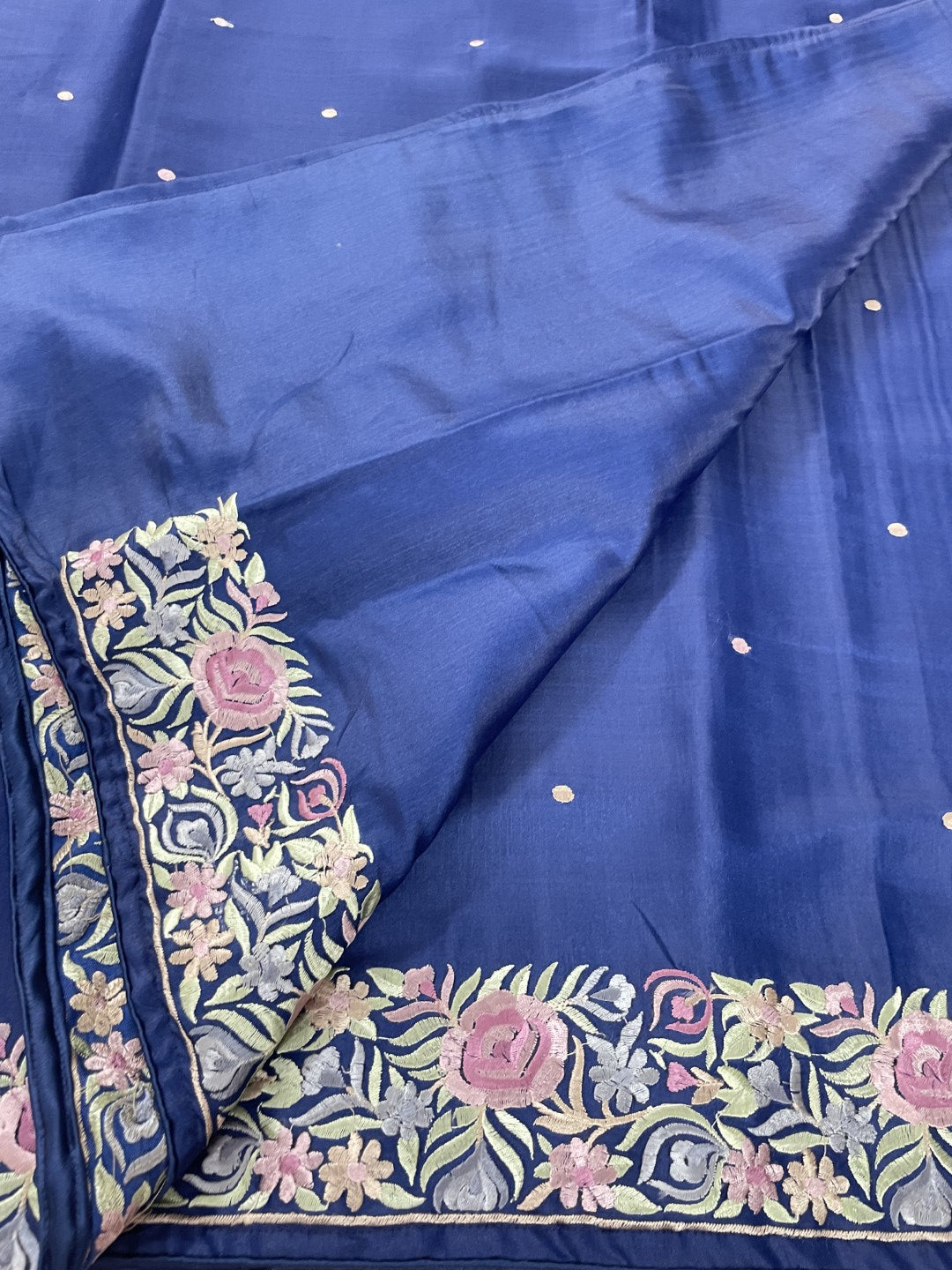 Blue Floral Embroidred Soft Munga Silk Saree