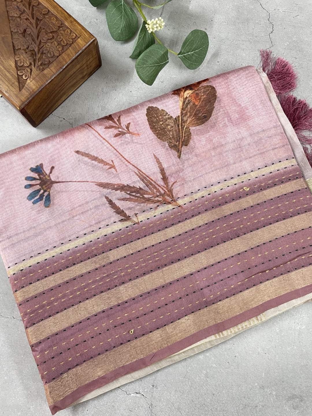 Onion Shade Floral Printed Semi Tussar Saree