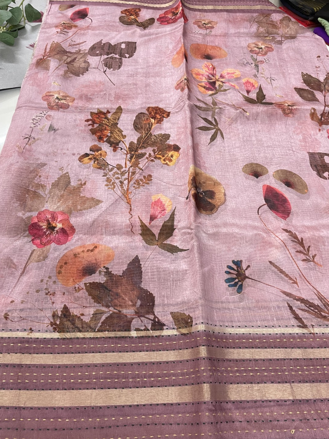 Onion Shade Floral Printed Semi Tussar Saree